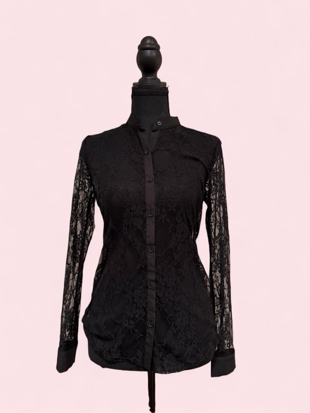 Black Lace Button-Up Top